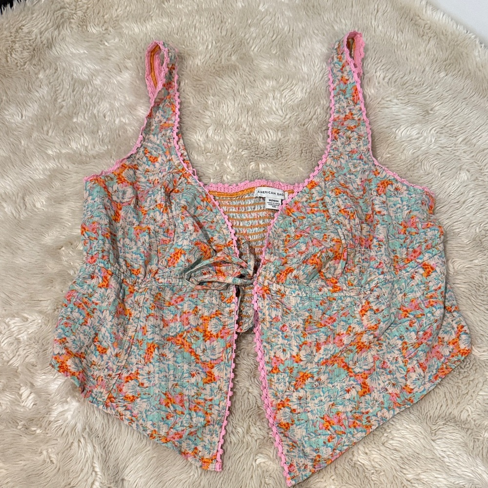American Eagle Floral Lace-Trimmed Women's Top